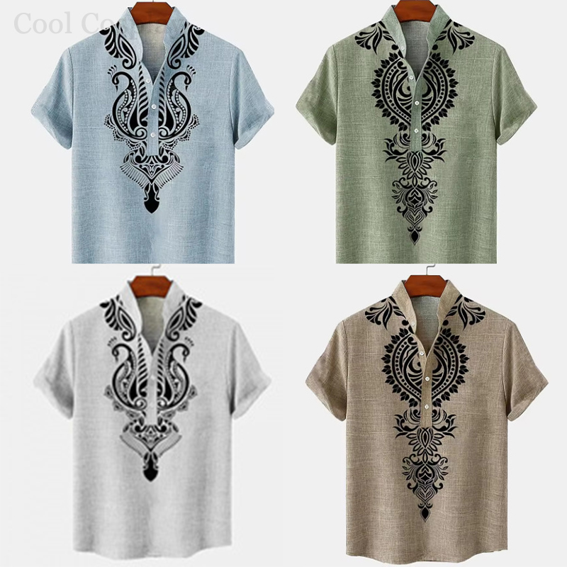 3D Printing Quality - Atasan Retro Pria Kemeja Henley Pria