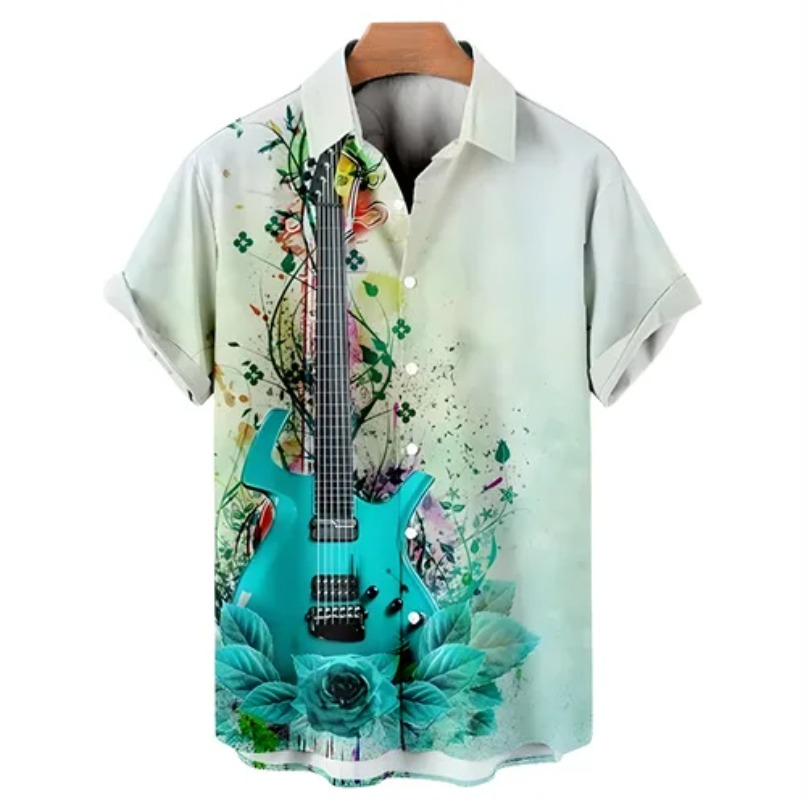 3D Printing Guitar - Kemeja Pria Cepat Kering Motif Grafiti