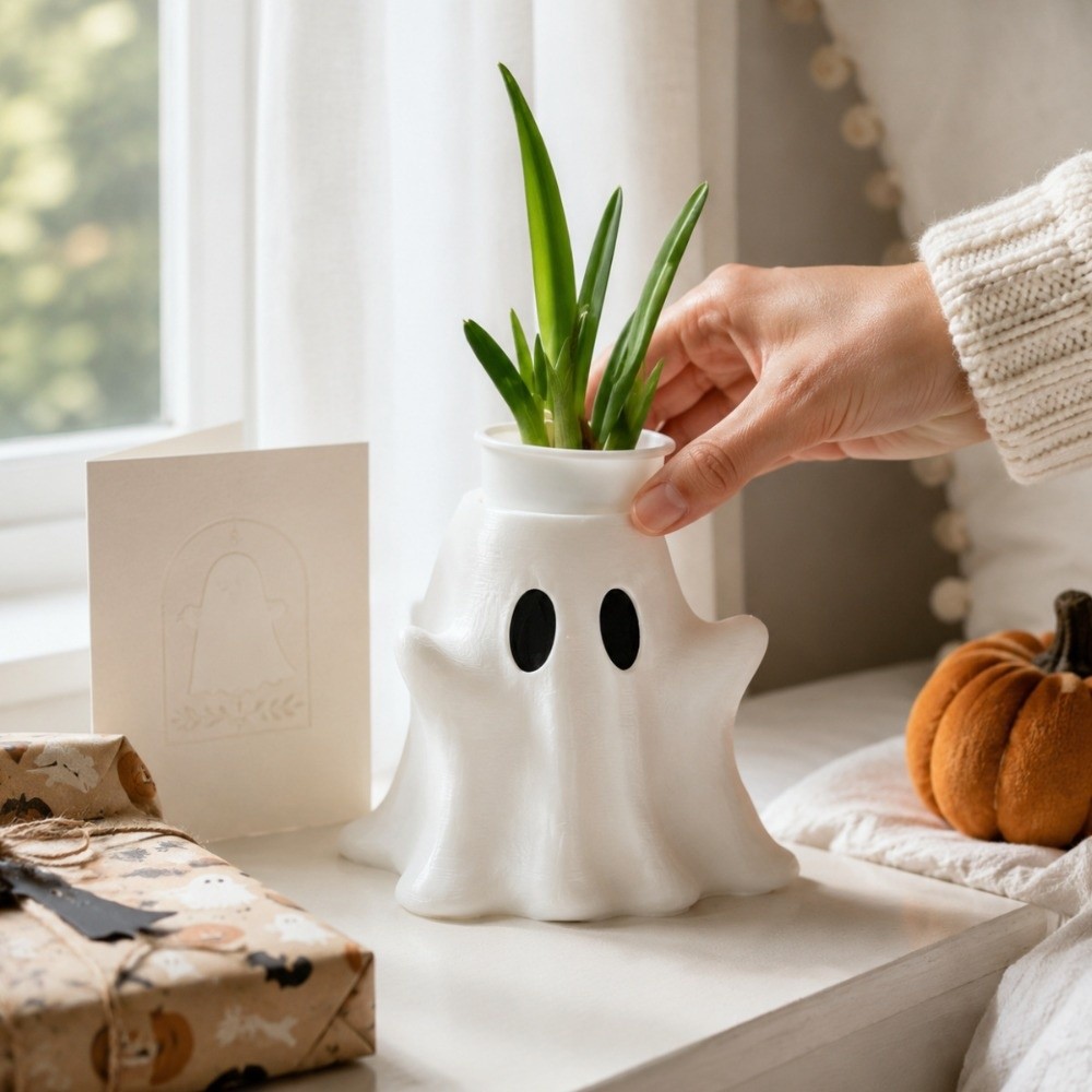 Vas Hantu Putih Cetak 3D, Pot  - 3D Printing Cafe ulasan dan harga