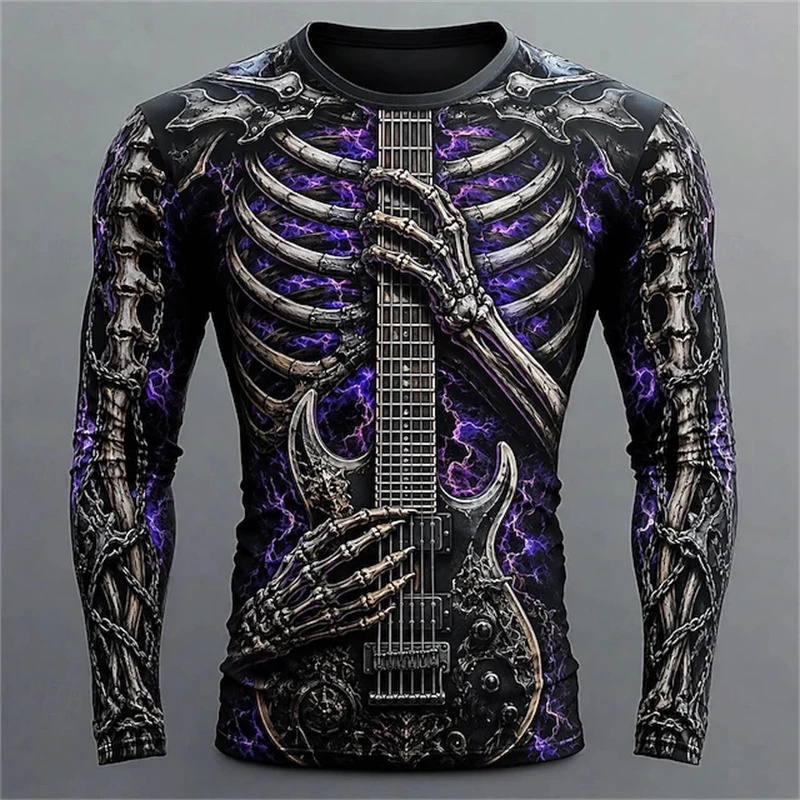 Kaos Lengan Panjang Pria Baru  - 3D Printing Guitar ulasan dan harga